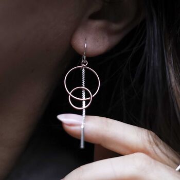 Sterling Silver Rose Gold Essential Dangly Earrings, 6 of 10