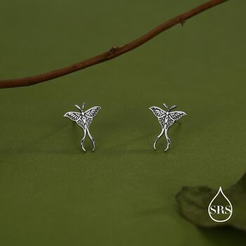 Lunar Moth Sterling Silver Stud Earrings With Oxidised Finish, 7 of 12