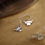 Sterling Silver Highland Cow Drop Dangling Hook Earrings, thumbnail 3 of 11