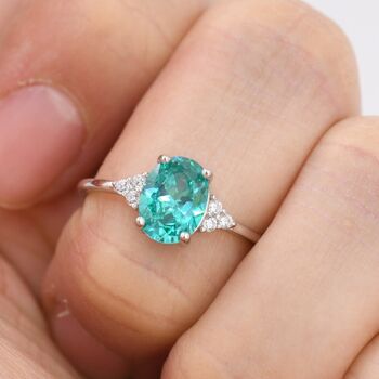 Vintage Inspired Lab Paraiba Green Tourmaline Oval Ring, 5 of 12