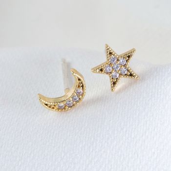 Moon And Star Crystal Stud Earrings By Lisa Angel | notonthehighstreet.com