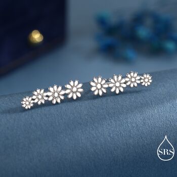 Daisy Flower Crawler Earrings In Sterling Silver, 4 of 9