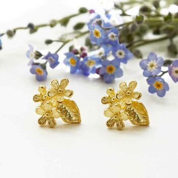 Gold Plated Sterling Silver Tri Flower Stud Earrings, 3 of 5