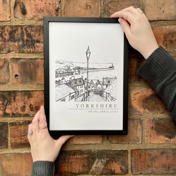 Whitby Abbey Steps Hand Illustrated Yorkshire Print, 4 of 8