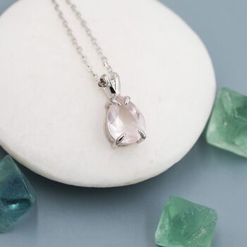 Sterling Silver Genuine Rose Quartz Pear Cut Necklace, 3 of 12