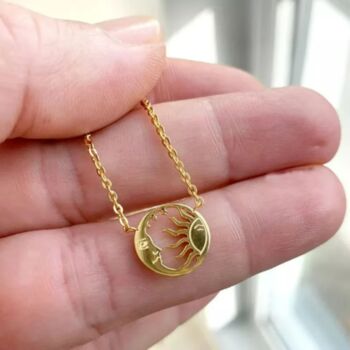 Gold Plated Sun Moon Small Round Disc Pendant Necklace, 3 of 5