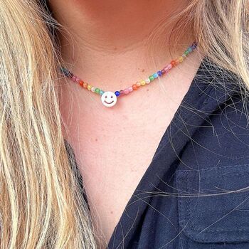 Rainbow Moonstone Smiley Face Necklace, 4 of 5