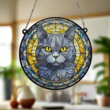 Cat British Shorthair Stained Glass Effect Suncatcher, 5 of 5