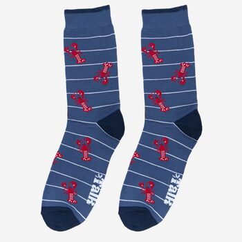 Men's Bamboo Socks Denim Blue Stripe Lobsters, 2 of 5