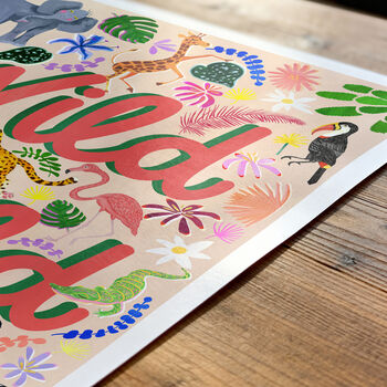 Personalised Pink Safari Name Print | Hand Painted Jungle Nursery Decor | Baby Girl Wall Art, 3 of 9