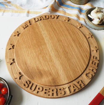 Large Personalised Round Wooden Stars Chopping Board, 3 of 4