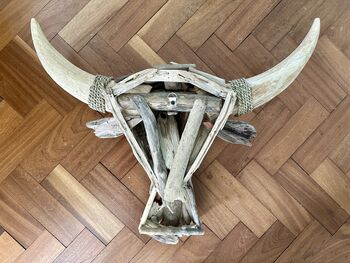 61cm Driftwood Bull Head With Horns Wooden Wall Decor, 8 of 9