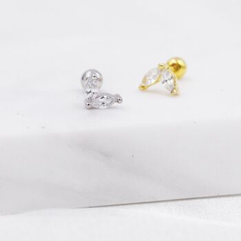 Sterling Silver Cz Marquise Leaf Screwback Earrings, 2 of 11