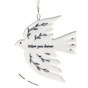 White Porcelain Dove Hanging Decoration Follow Your Dreams, 2 of 5