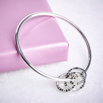 Silver Bangle With Tiny Text Personalised Bday Beads, 2 of 6