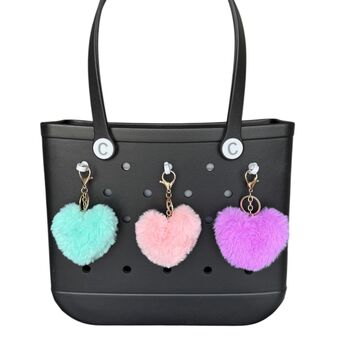 New! Faux Fur Fluffy Heart/ Pom Pom Keyring’s , Six Colours, Two Designs, 3 of 3