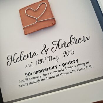 Personalised 9th Anniversary Gift Framed Pottery Heart, 3 of 6