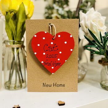 New Home Card Red Heart Wooden Keepsake Gift, 7 of 7
