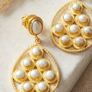 Pearl Gold Plated Silver Pear Drop Earrings, 6 of 8