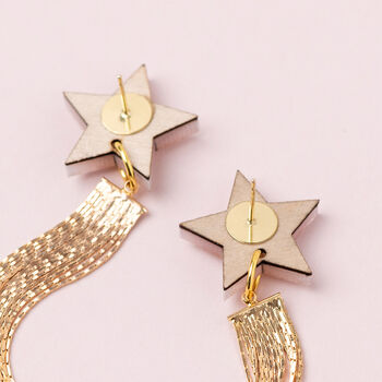 Shooting Star Statement Earrings, Celestial Acrylic Gold Tassel Jewellery, 3 of 5