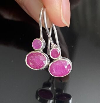 Red Ruby Sterling Silver Drop Earrings, 3 of 7