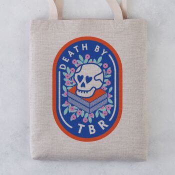 Death By Tbr Book Lover Tote Bag, 2 of 5