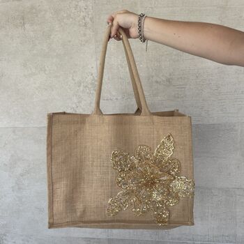 Flower Jute Tote Bag, 3 of 4