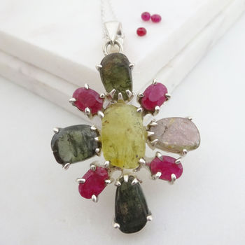 Multi Tourmaline And Ruby Silver Necklace, 3 of 4