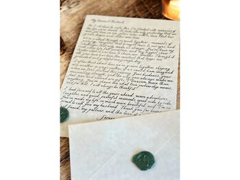 Handwritten A4 Parchment Letter With Green Wax Seal, 5 of 7