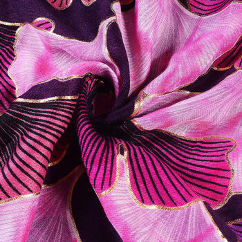 Fuchsia Pink Mix Luxurious Ginkgo Leaf Pashmina Scarf, 4 of 4