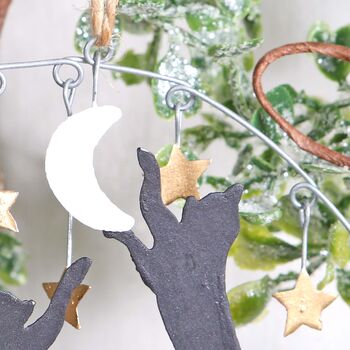 Black Cats Playing With Moon Christmas Tree Decoration, 2 of 3
