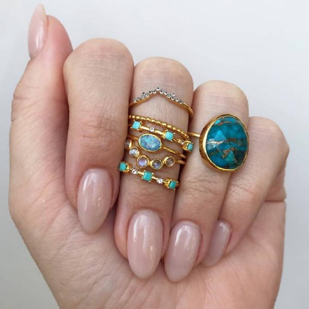 14k Gold Vermeil Statement Copper Turquoise Ring By Carrie Elizabeth