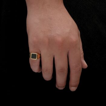 Gold Plated Square Signet Onyx Ring Polished Steel Ring, 8 of 12