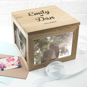 Personalised Couple's Heart Oak Photo Keepsake Box, 6 of 6