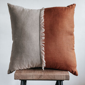 Frill Linen Cushion Cover Half Terracotta, 4 of 5