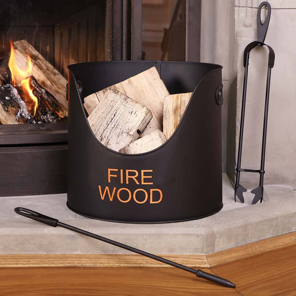 Traditional Fire Wood Bucket With Tools, 1 of 7