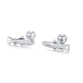 Sterling Silver Trout 18 G Screw Back Stud Earrings With Ball Backs, 6 of 11