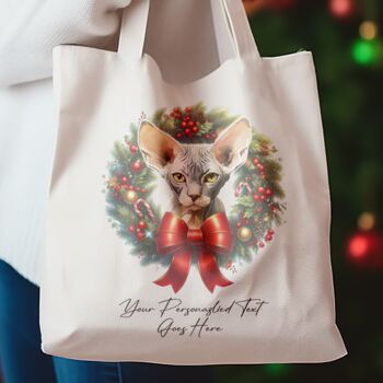 Personalised Tote Bag Cat In Christmas Wreath. 20 Different Breeds, 11 of 12