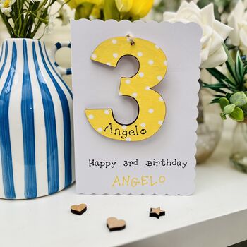 Personalised 3rd Birthday Card Wooden Number Gift, 2 of 7