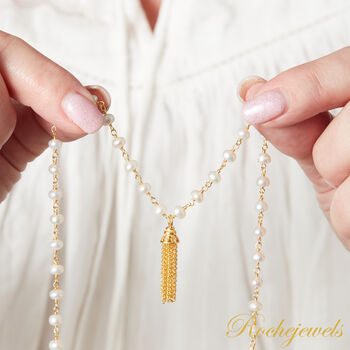 White Pearl Gold And Silver Tassel Charm Necklace, 5 of 11
