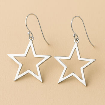 Large Sterling Silver Open Star Drop Earrings, 4 of 5