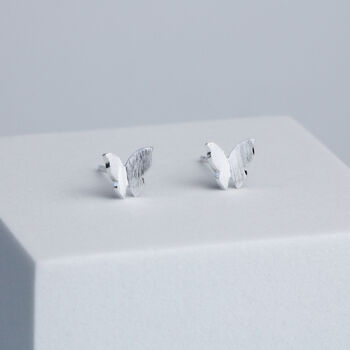 Brushed Sterling Silver Butterfly Stud Earrings, 2 of 6