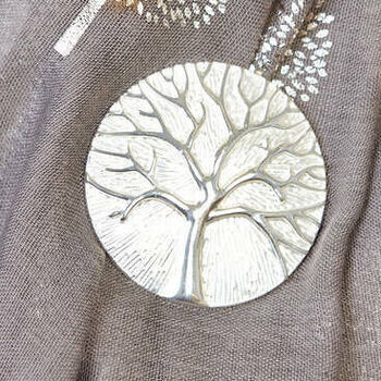 Navy Mulberry Tree Of Life Scarf And Magnetic Brooch, 3 of 5