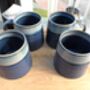 Set Of Four Reactive Glaze Brûlée Mugs In Denim, thumbnail 2 of 8