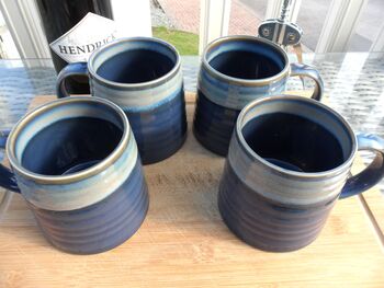 Set Of Four Reactive Glaze Brûlée Mugs In Denim, 2 of 8