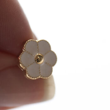 White Enamel Flower Modesty Pin Or Button, 6 of 10