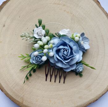 Dusty Blue And White Flower Hair Comb, 4 of 4
