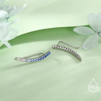 Ombre Sapphire Blue Cz Crawler Earrings Sterling Silver, 4 of 12