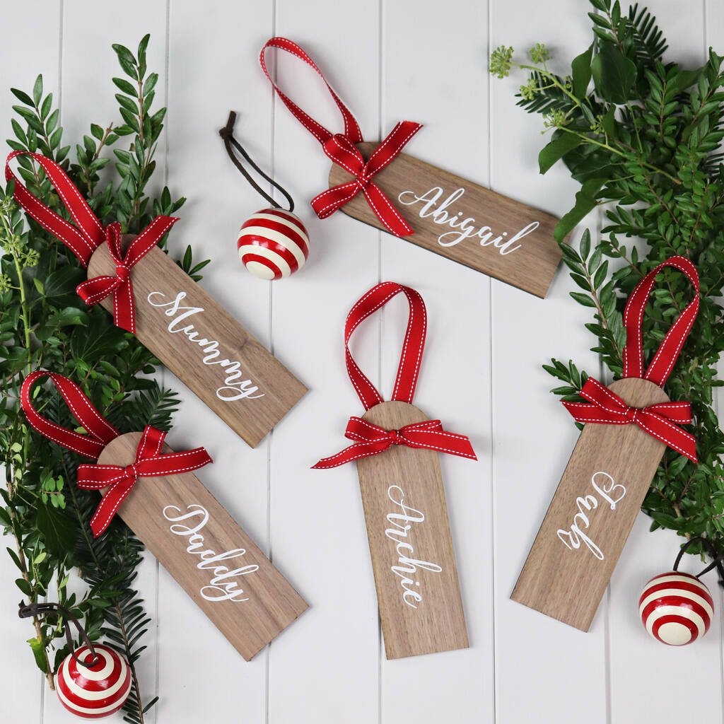 Personalised Wooden Stocking Name Tag By Hide Seek Textiles 