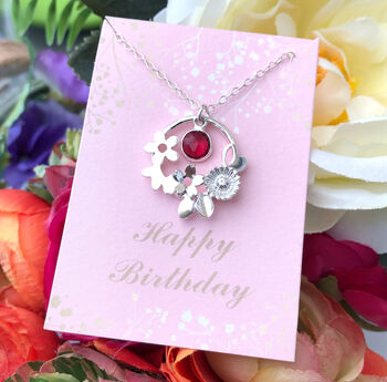 Sterling Silver Birthstone And Flower Necklace, 10 of 11